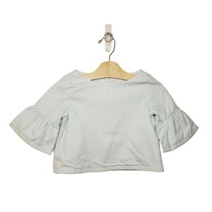 Janie and Jack Size 5 Ruffle Bell Sleeve Mint Striped Cropped Top
